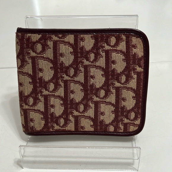 Christian Dior Men’s Bifold Wallet Leather and Canvas Maroon